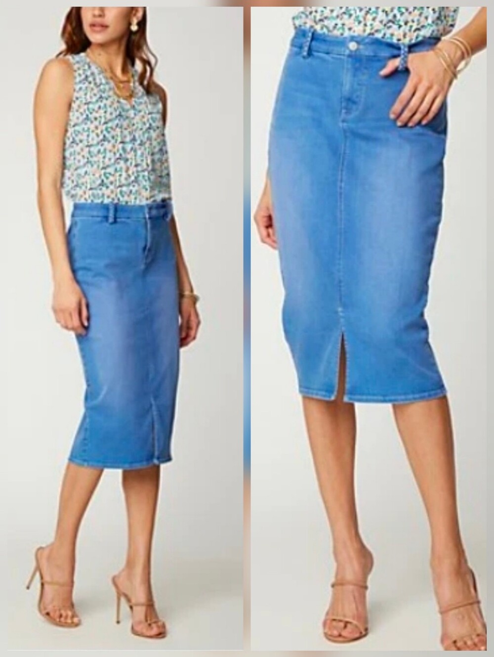 ❤️ NYDJ MIDI STRETCH DENIM JEAN SKIRT, LIFT TUCK TECHNOLOGY, EDGEWATER WASH, 14